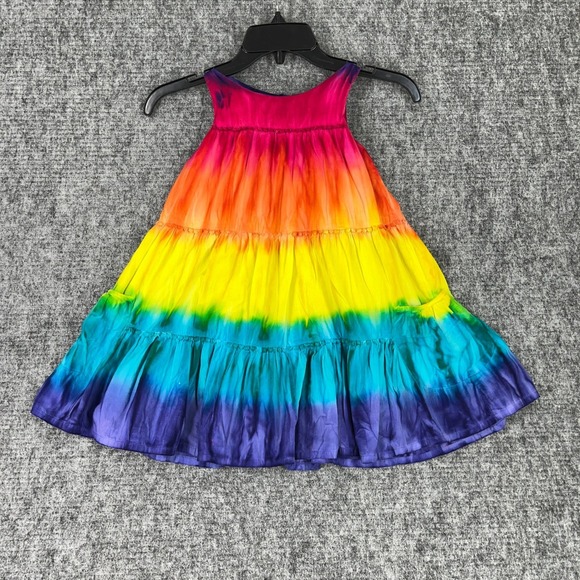 Pandemonium Rainbow Tie Dye Tiered Dress Sleeveless Summer Girls 6 Boho Festival - Picture 1 of 12